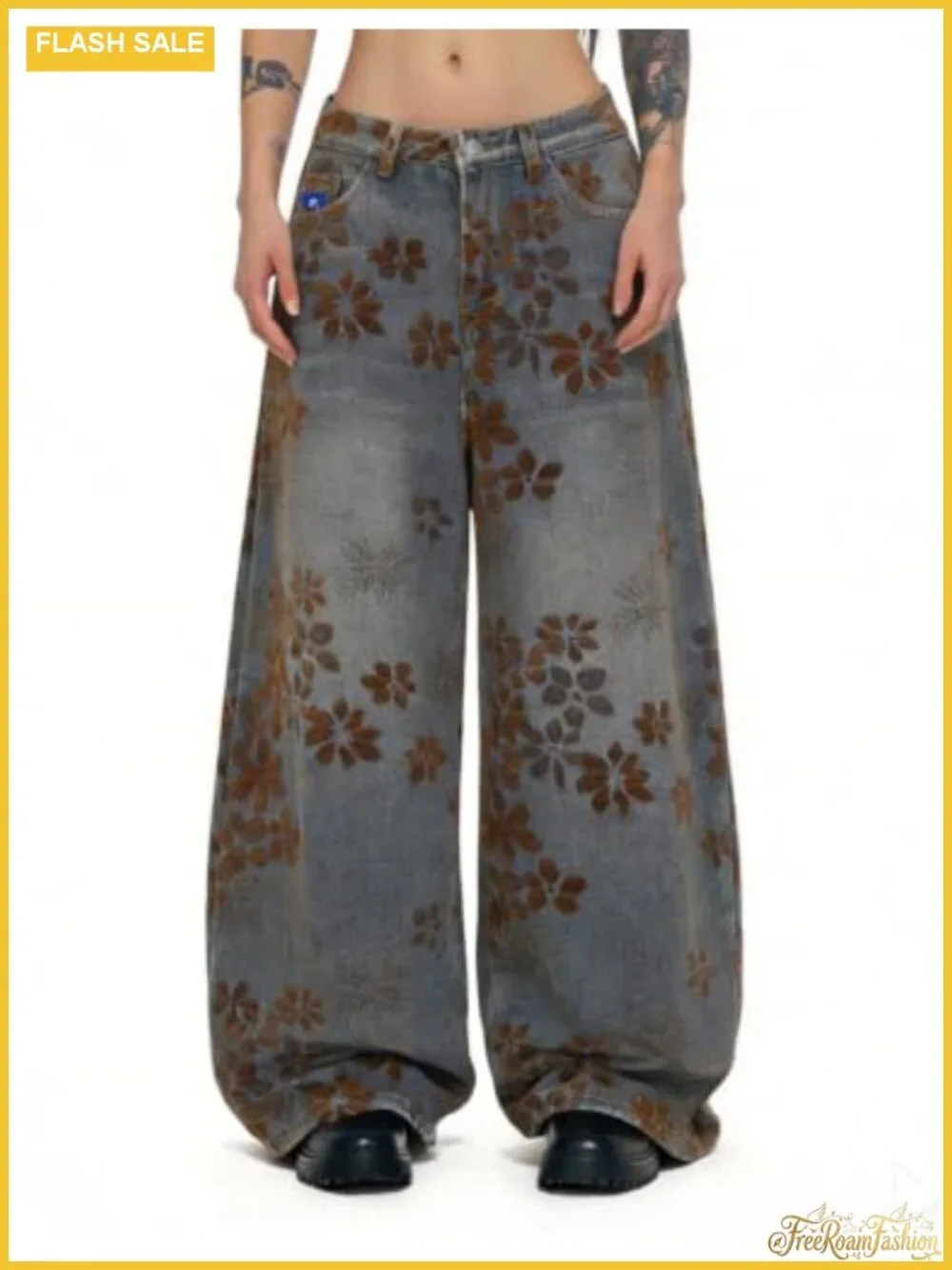 Vintage Floral Baggy Barrel Wide Leg Jeans Y2K Streetwear Unisex